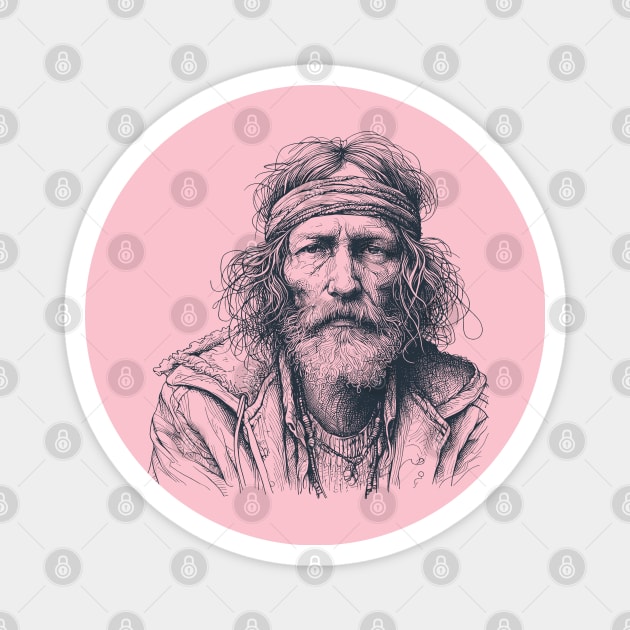 homeless man, artistic sketch, art sketch, artist sketch, old hippie Magnet by Thunder Biscuit